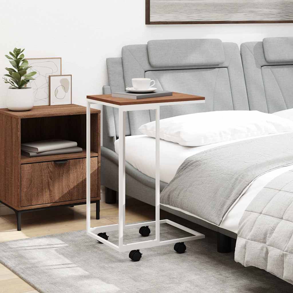 vidaXL Side Table | White and Brown | Engineered wood, iron | Small | Portable