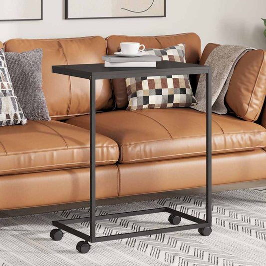 vidaXL Side Table with Wheels Black 55x35x70 cm Engineered Wood