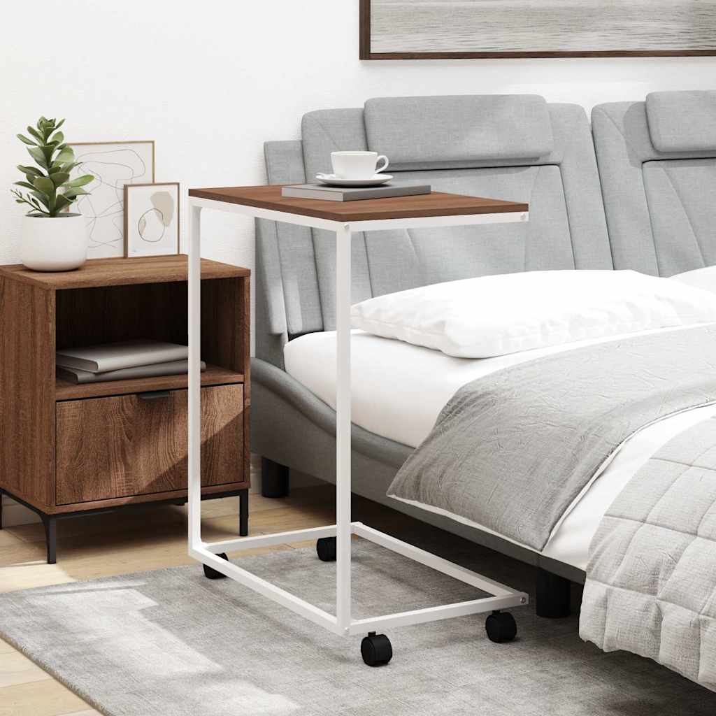 343102 vidaXL Side Table with Wheels White 55x35x70 cm Engineered Wood