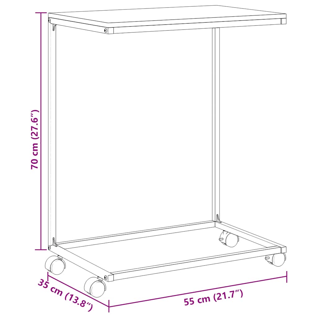 vidaXL Side Table with Wheels White 55x35x70 cm Engineered Wood