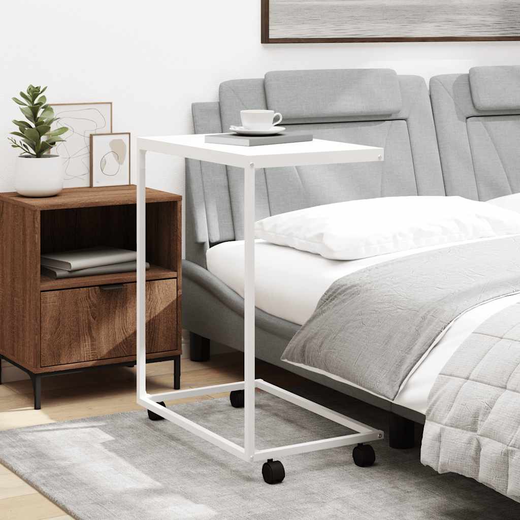 vidaXL Side Table | White | Engineered Wood, Iron | Medium | Rollable