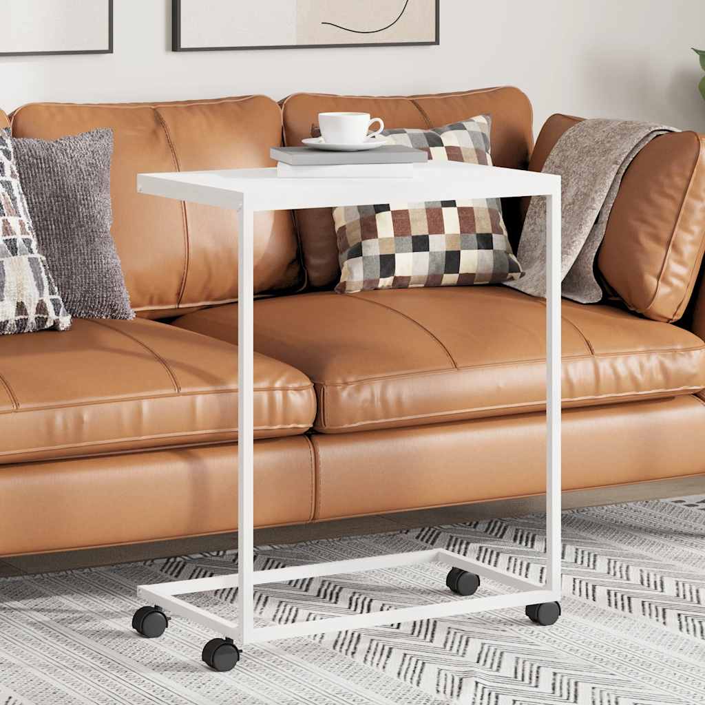 vidaXL Side Table | White | Engineered Wood, Iron | Medium | Rollable