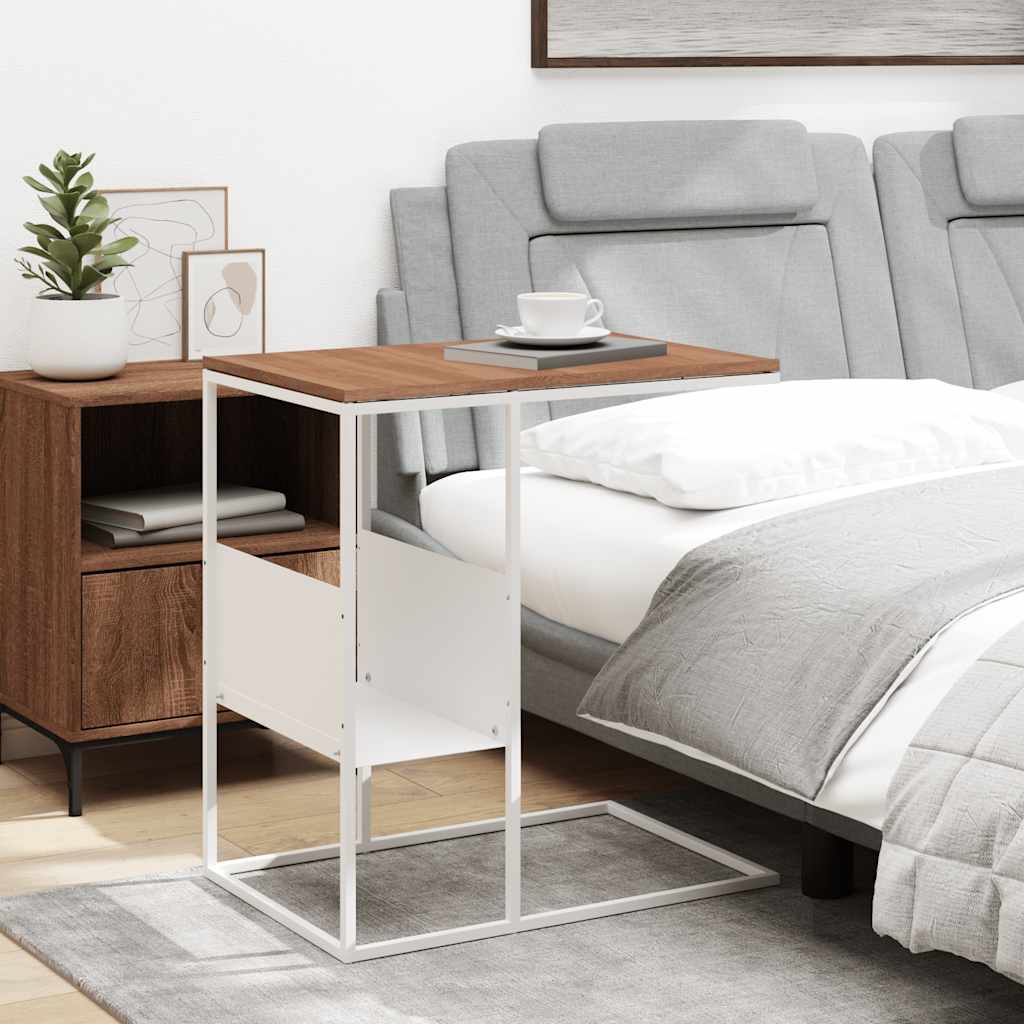 vidaXL Side Table | White and brown | Engineered wood and iron | Standard