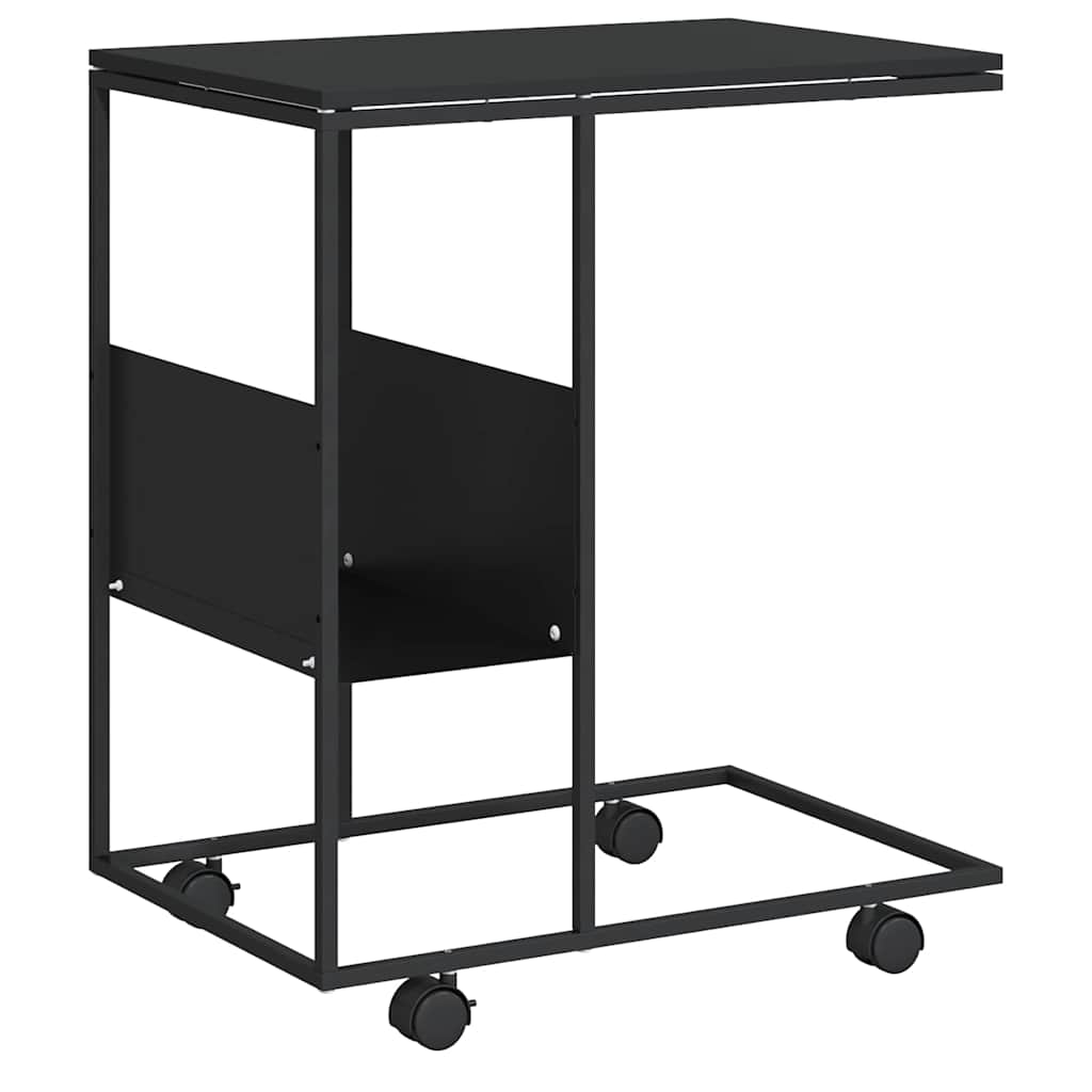 vidaXL Side Table with Wheels Black 55x36x63,5 cm Engineered Wood