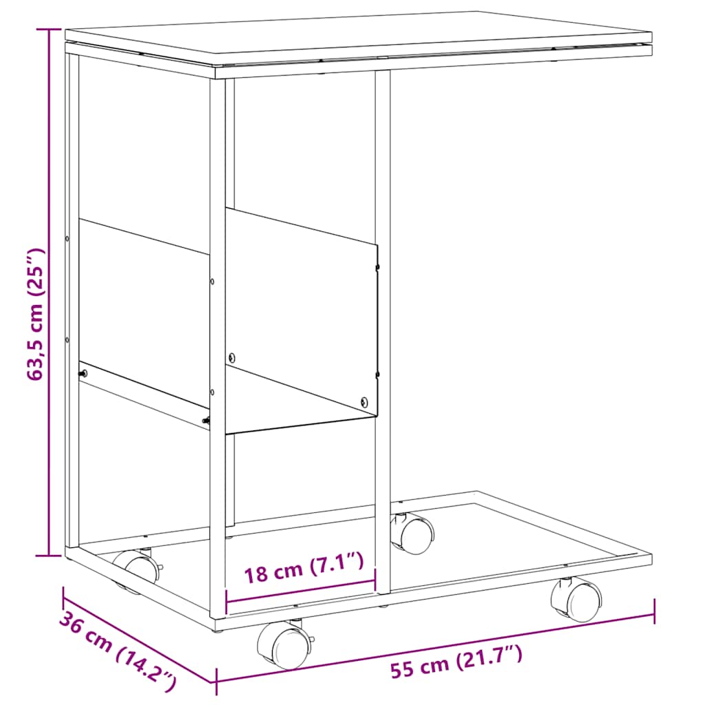 vidaXL Side Table with Wheels Black 55x36x63.5 cm Engineered Wood