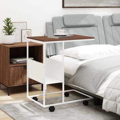 vidaXL Side Table with Wheels White 55x36x63,5 cm Engineered Wood