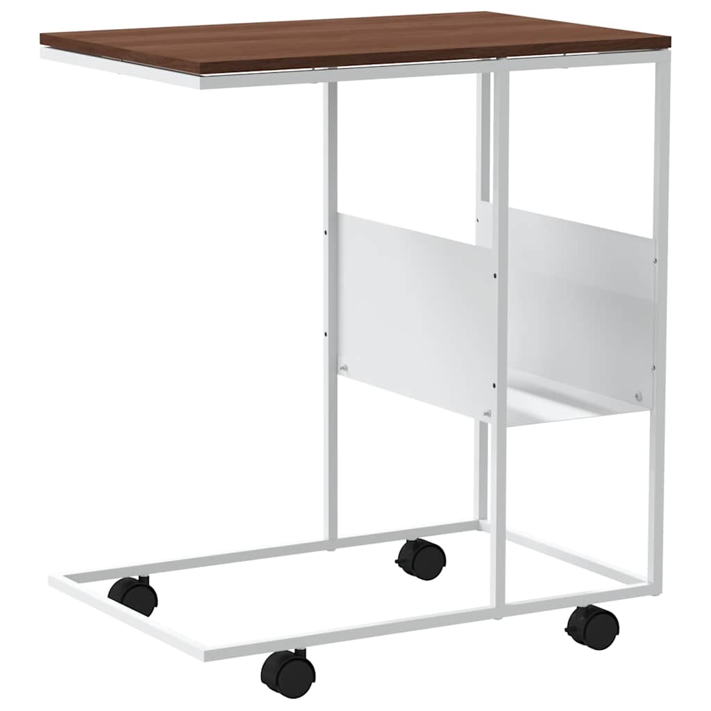 vidaXL Side Table with Wheels White 55x36x63,5 cm Engineered Wood