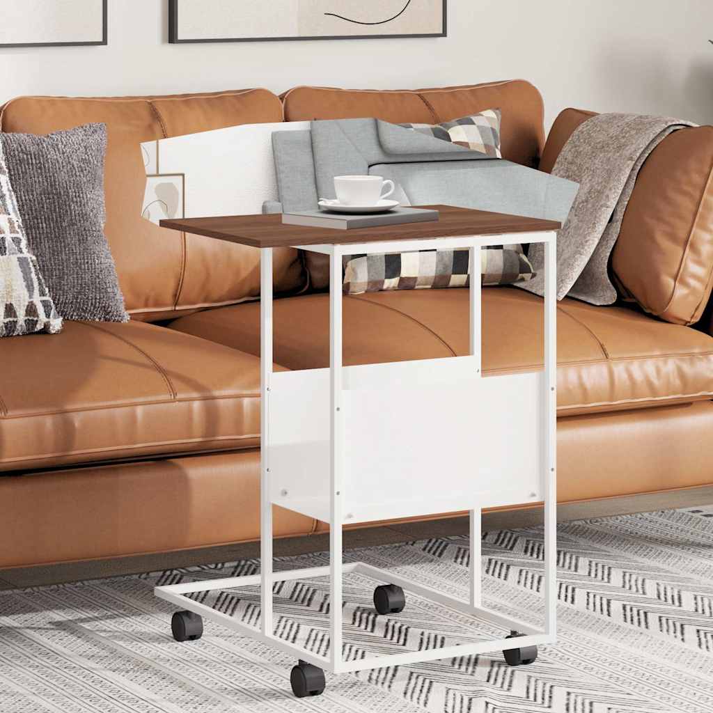 vidaXL Side Table with Wheels White 55x36x63,5 cm Engineered Wood