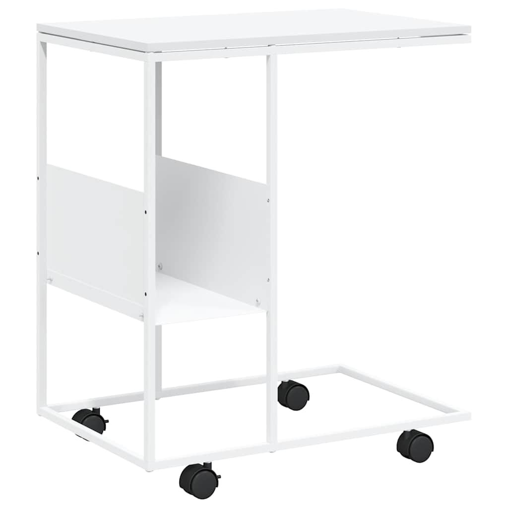 vidaXL Side Table with Wheels White 55x36x63,5 cm Engineered Wood