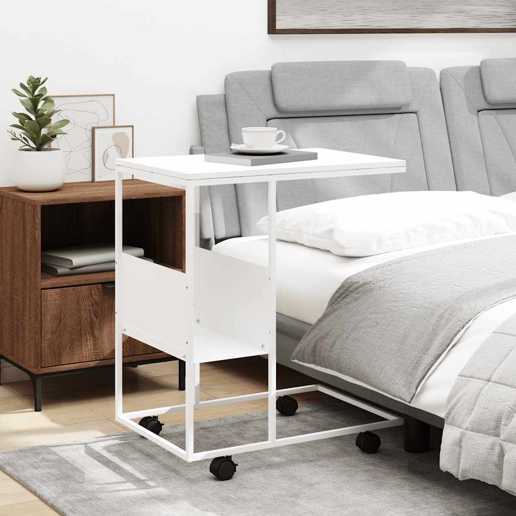 vidaXL Side Table with Wheels White 55x36x63,5 cm Engineered Wood