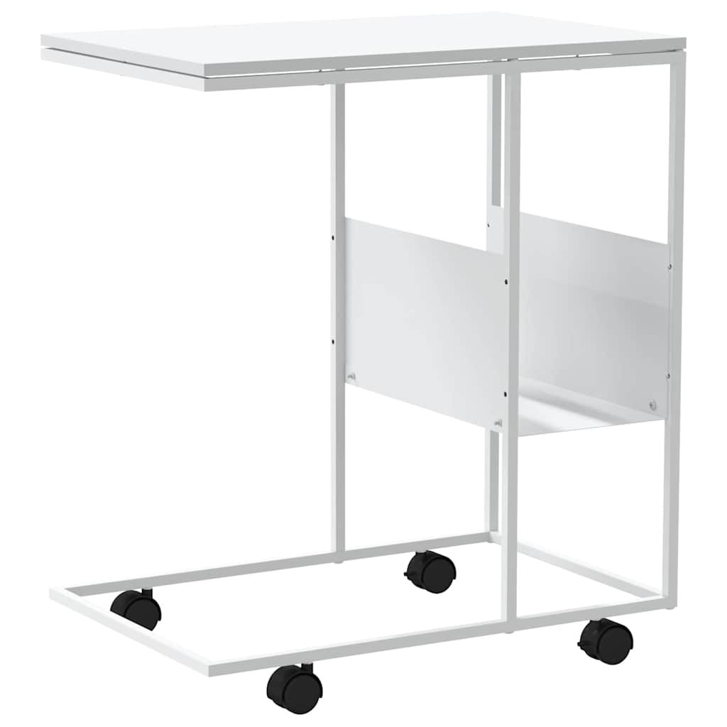 vidaXL Side Table with Wheels White 55x36x63,5 cm Engineered Wood