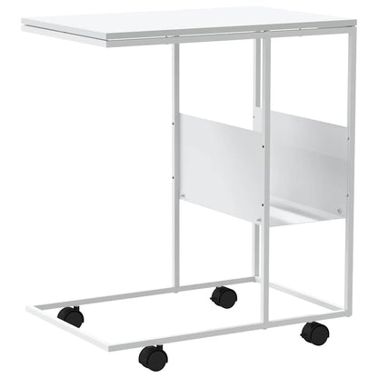 vidaXL Side Table with Wheels White 55x36x63,5 cm Engineered Wood