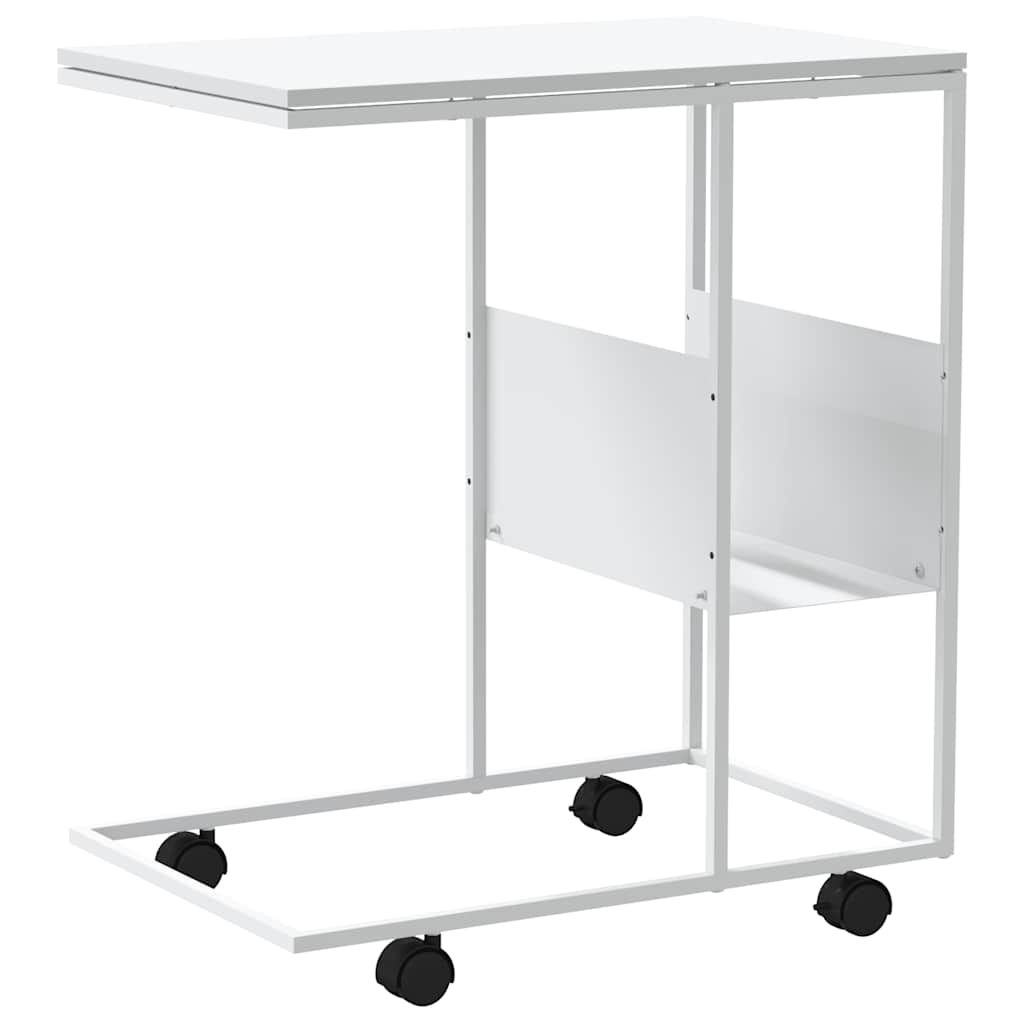 vidaXL Side Table with Wheels White 55x36x63.5 cm Engineered Wood