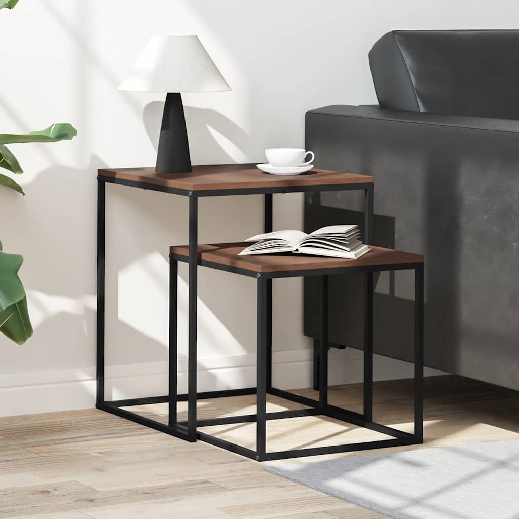 vidaXL Coffee Table Set | Set of 2 | Black and brown | Engineered wood and iron