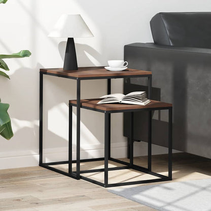 vidaXL Coffee Table Set | Set of 2 | Black and brown | Engineered wood and iron