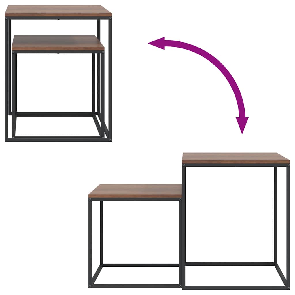 vidaXL Coffee Table Set | Set of 2 | Black and brown | Engineered wood and iron