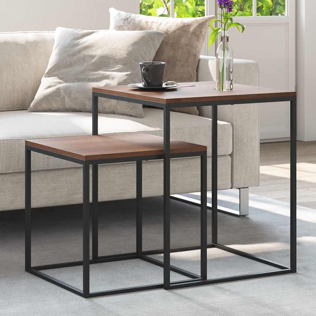 vidaXL Coffee Table Set | Set of 2 | Black and brown | Engineered wood and iron