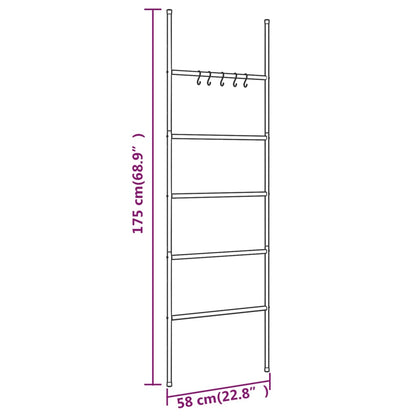 vidaXL Towel Rack Ladder with 5 Tiers Black 58x175 cm Iron