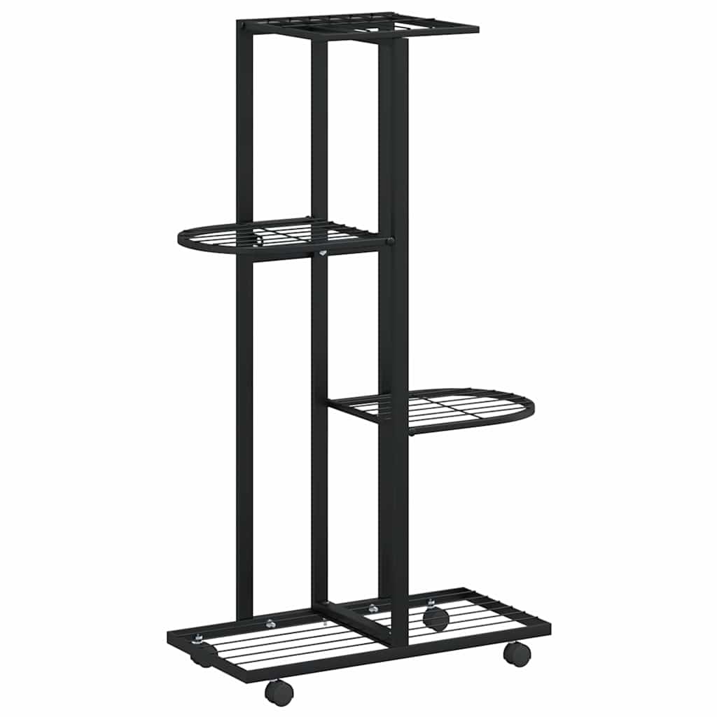 343115 vidaXL 4-Floor Flower Stand with Wheels 44x23x80 cm Black Iron