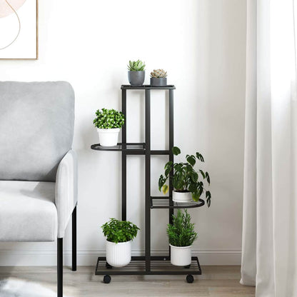 343115 vidaXL 4-Floor Flower Stand with Wheels 44x23x80 cm Black Iron