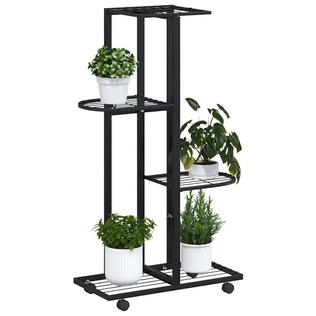 343115 vidaXL 4-Floor Flower Stand with Wheels 44x23x80 cm Black Iron