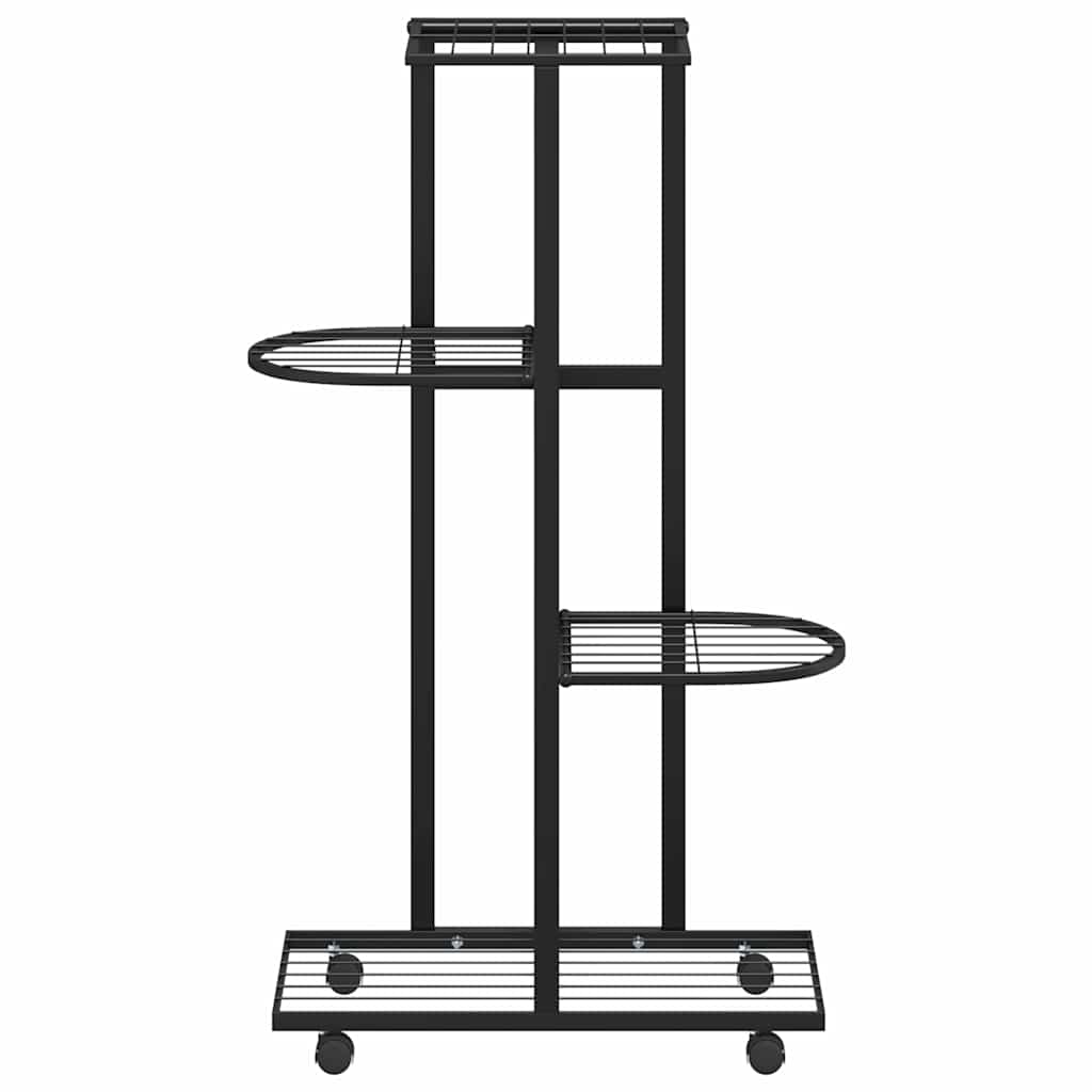 343115 vidaXL 4-Floor Flower Stand with Wheels 44x23x80 cm Black Iron
