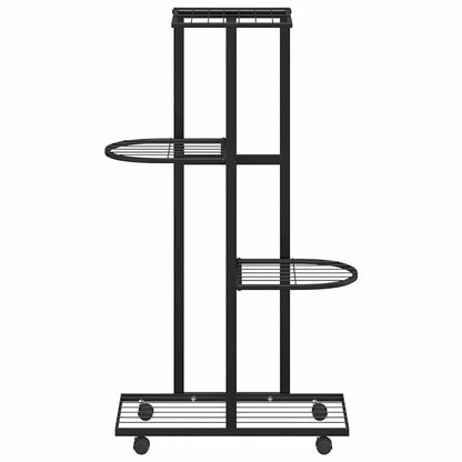 vidaXL 4-Floor Flower Stand with Wheels 44x23x80 cm Black Iron