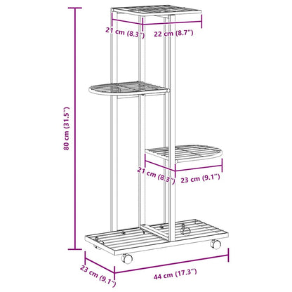 vidaXL 4-Floor Flower Stand with Wheels 44x23x80 cm Black Iron