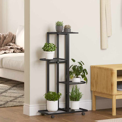 343115 vidaXL 4-Floor Flower Stand with Wheels 44x23x80 cm Black Iron