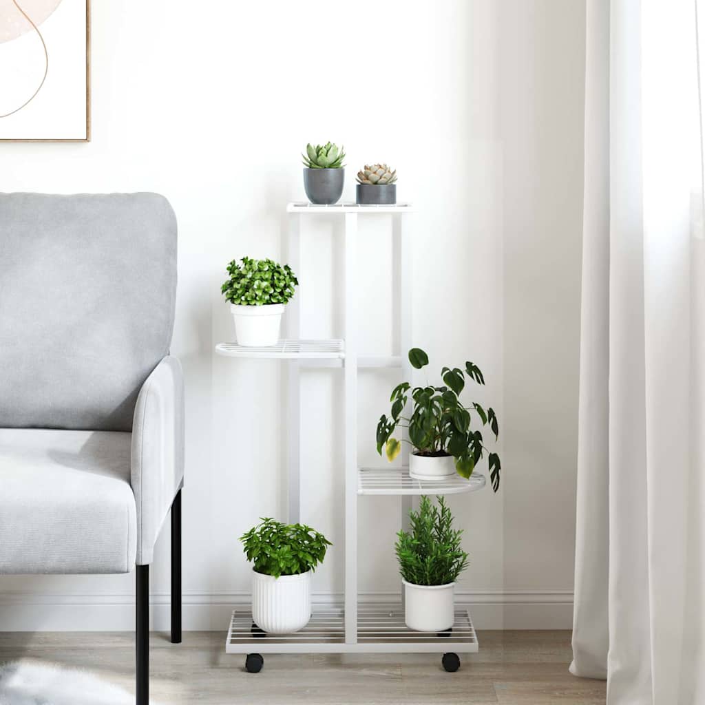 vidaXL 4-Floor Flower Stand with Wheels 44x23x80 cm White Iron