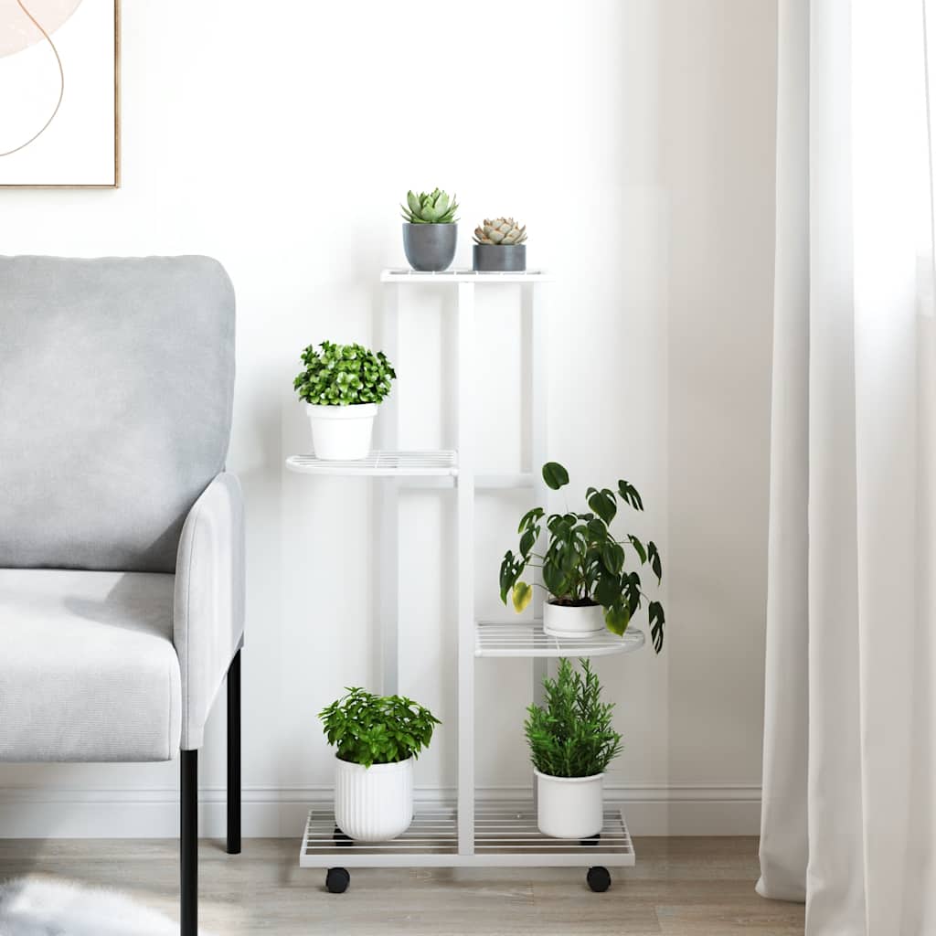 vidaXL 4-Floor Flower Stand with Wheels 44x23x80 cm White Iron