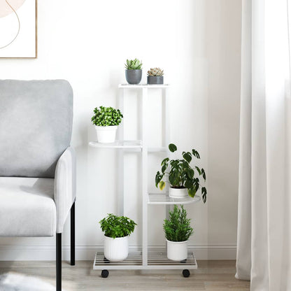 vidaXL 4-Floor Flower Stand with Wheels 44x23x80 cm White Iron