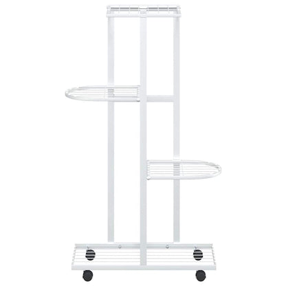 vidaXL 4-Floor Flower Stand with Wheels 44x23x80 cm White Iron