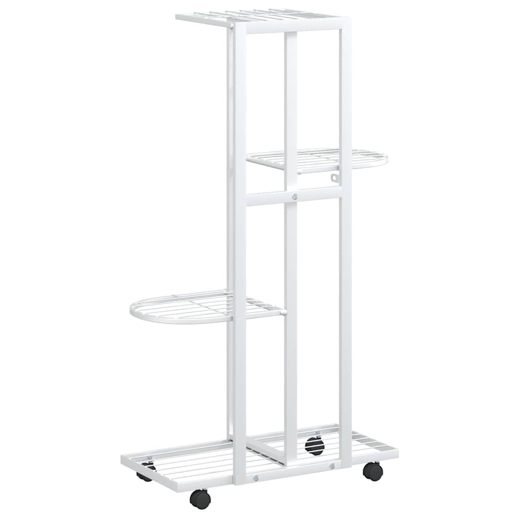 vidaXL 4-Floor Flower Stand with Wheels 44x23x80 cm White Iron