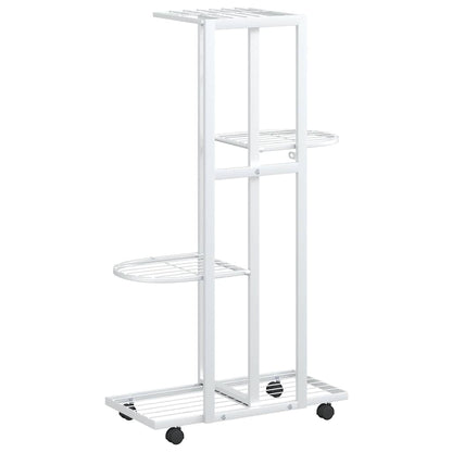 vidaXL 4-Floor Flower Stand with Wheels 44x23x80 cm White Iron