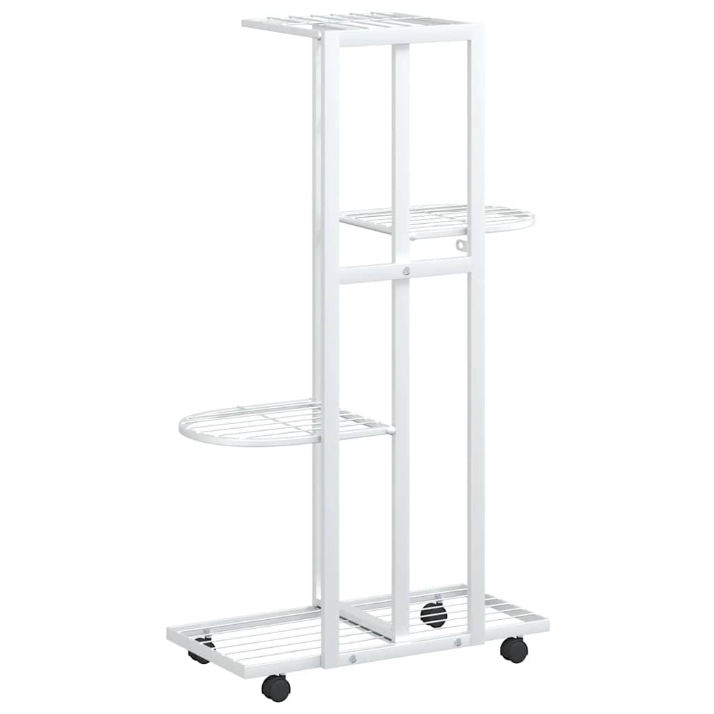 vidaXL 4-Floor Flower Stand with Wheels 44x23x80 cm White Iron