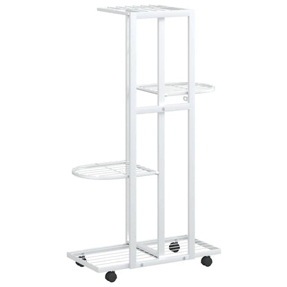vidaXL 4-Floor Flower Stand with Wheels 44x23x80 cm White Iron