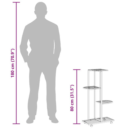 vidaXL 4-Floor Flower Stand with Wheels 44x23x80 cm White Iron