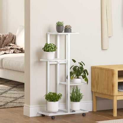 vidaXL 4-Floor Flower Stand with Wheels 44x23x80 cm White Iron