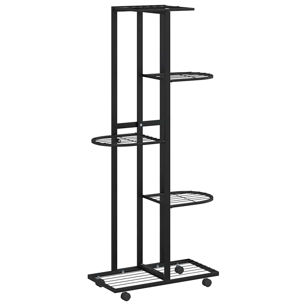 vidaXL Flower Stand | Black | Powder-coated iron | Tall | Rollable