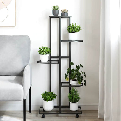 vidaXL Flower Stand | Black | Powder-coated iron | Tall | Rollable