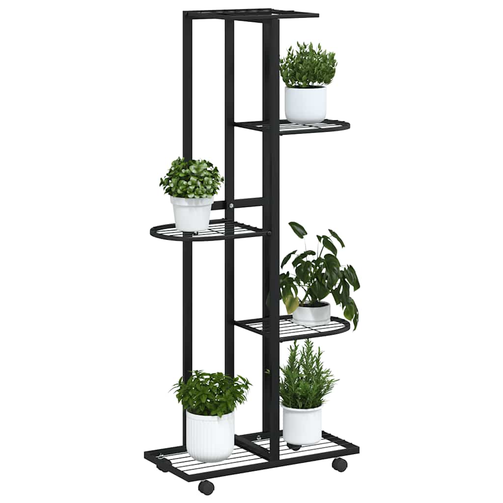 vidaXL Flower Stand | Black | Powder-coated iron | Tall | Rollable