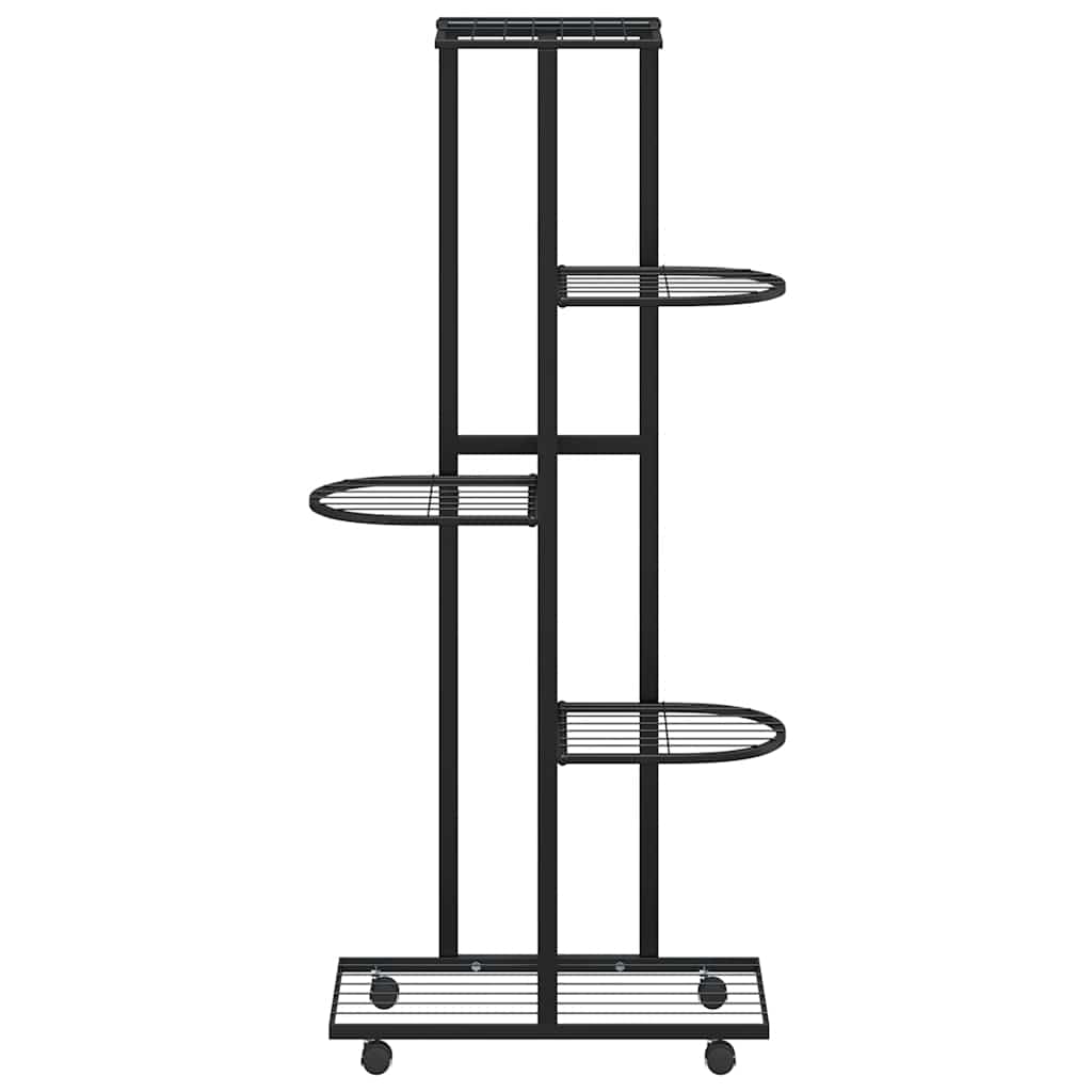 vidaXL Flower Stand | Black | Powder-coated iron | Tall | Rollable