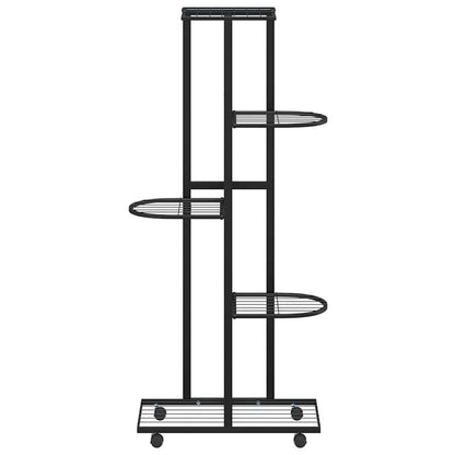 vidaXL Flower Stand | Black | Powder-coated iron | Tall | Rollable