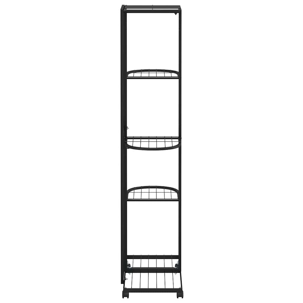vidaXL Flower Stand | Black | Powder-coated iron | Tall | Rollable