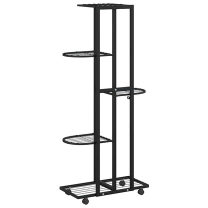 vidaXL Flower Stand | Black | Powder-coated iron | Tall | Rollable