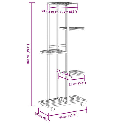 vidaXL Flower Stand | Black | Powder-coated iron | Tall | Rollable