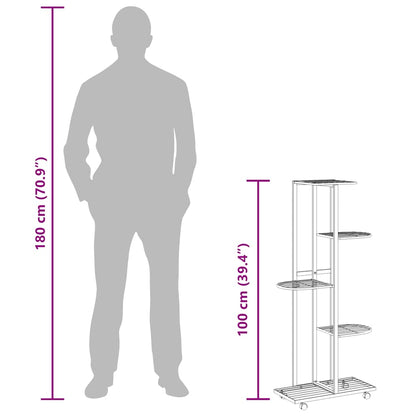 vidaXL Flower Stand | Black | Powder-coated iron | Tall | Rollable