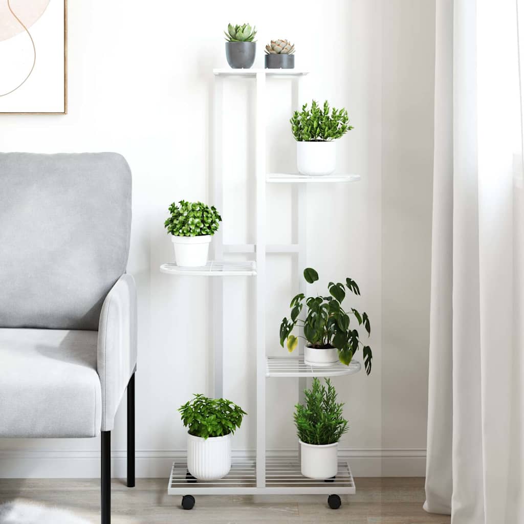vidaXL 5-Floor Flower Stand with Wheels 44x23x100 cm White Iron