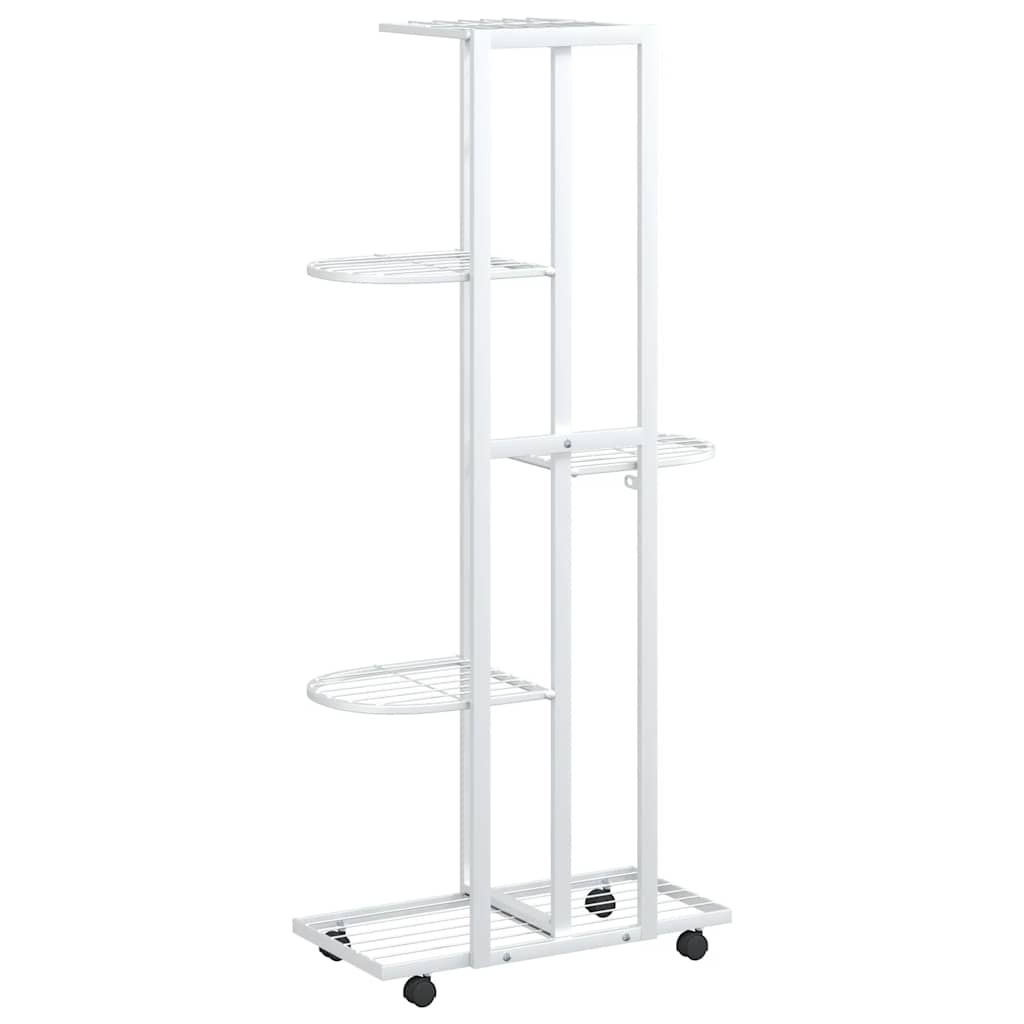 vidaXL 5-Floor Flower Stand with Wheels 44x23x100 cm White Iron